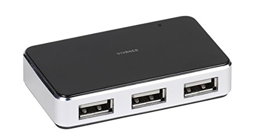 Vivanco USB 2.0 HUB (4-Port aktiv, Metallgehäuse, inkl. Netzteil) schwarz/silber von Vivanco