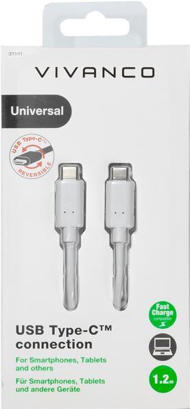 Vivanco USB-Kabel USB 2.0 USB-C Stecker, USB-C Stecker 1.20 m Weiß (37561) von Vivanco