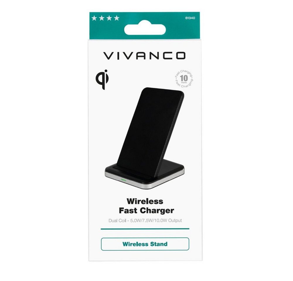 Vivanco Wireless Fast Charger, Stand Alu, QI Induktions-Ladegerät, 10W (61340) Wireless Charger von Vivanco