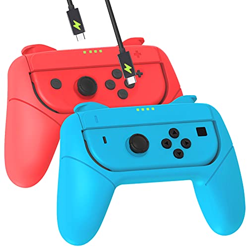 Vivideox Switch Grip Kompatibel mit Nintendo Switch/Switch OLED Modell, Griff Halterung Gaming Controller Komfort Gamepad Grips mit Ladefunktion für Switch Grips Controller, [2 Stück] Blau/Rot von Vivideox