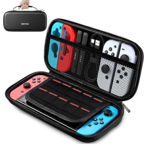 Vivideox Tasche Kompatibel mit Nintendo Switch/Switch OLED Modell, Tragbare Hartschalentasche Switch Tragetasche Hülle, Schützende Switch Reisetasche mit 10 Spielefächern für Switch Zubehör, Schwarz von Vivideox