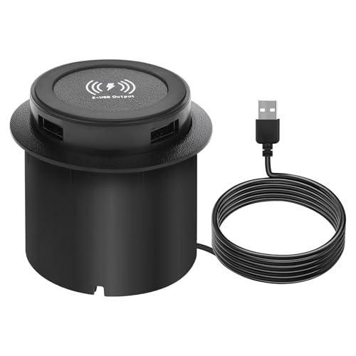 Desktop Embedded Wireless Charger,3-in-1 15W Kabelloses Schreibtisch-Ladegerät,2X USB,Versenkbare Einbau-Tisch-Ladegerät,Pop-Up Schnell-Ladestation für Nachttisch Schreibtische Möbel Desktop Embedded Wireless Charger,3-in-1 15W Kabelloses Schreibtisch-Ladegerät,2X USB,Versenkbare Einbau-Tisch-Ladegerät,Pop-Up Schnell-Ladestation für Nachttisch Schreibtische Möbel von Viviheyday