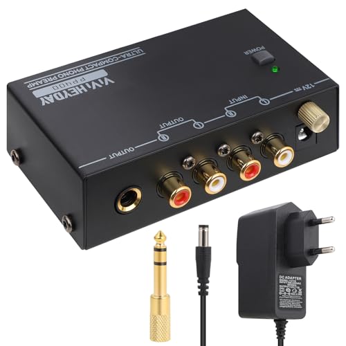 Phono-Plattenspieler-Vorverstärker, M/M Phono-Vorverstärker mit Netzschalter mit DC 12V Netzteil,Vorverstärker für Plattenspieler mit RCA-Eingang, RCA/TRS-Ausgang Phono-Plattenspieler-Vorverstärker, M/M Phono-Vorverstärker mit Netzschalter mit DC 12V Netzteil,Vorverstärker für Plattenspieler mit RCA-Eingang, RCA/TRS-Ausgang von Viviheyday