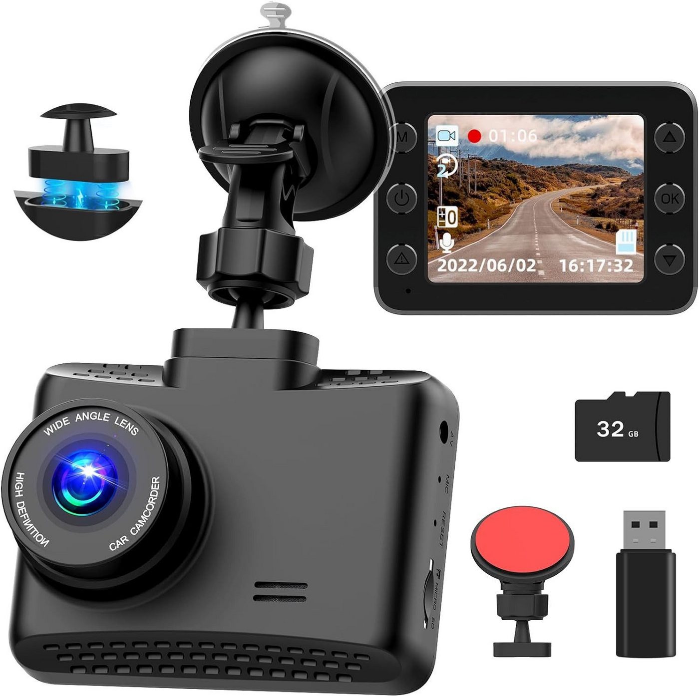 Vivitar FHD 1080P DASHCAM, 2,5-Zoll-IPS-Bildschirm mit 32 GB SD-Karte Dashcam (12MP 170Grad Weitwinkelobjektiv in Full HD 1920x1080, Powerline, WDR, Loop-Aufnahme, Parkmonitor, G-Sensor, Bewegungserkennung) Vivitar FHD 1080P DASHCAM, 2,5-Zoll-IPS-Bildschirm mit 32 GB SD-Karte Dashcam (12MP 170Grad Weitwinkelobjektiv in Full HD 1920x1080, Powerline, WDR, Loop-Aufnahme, Parkmonitor, G-Sensor, Bewegungserkennung) von Vivitar
