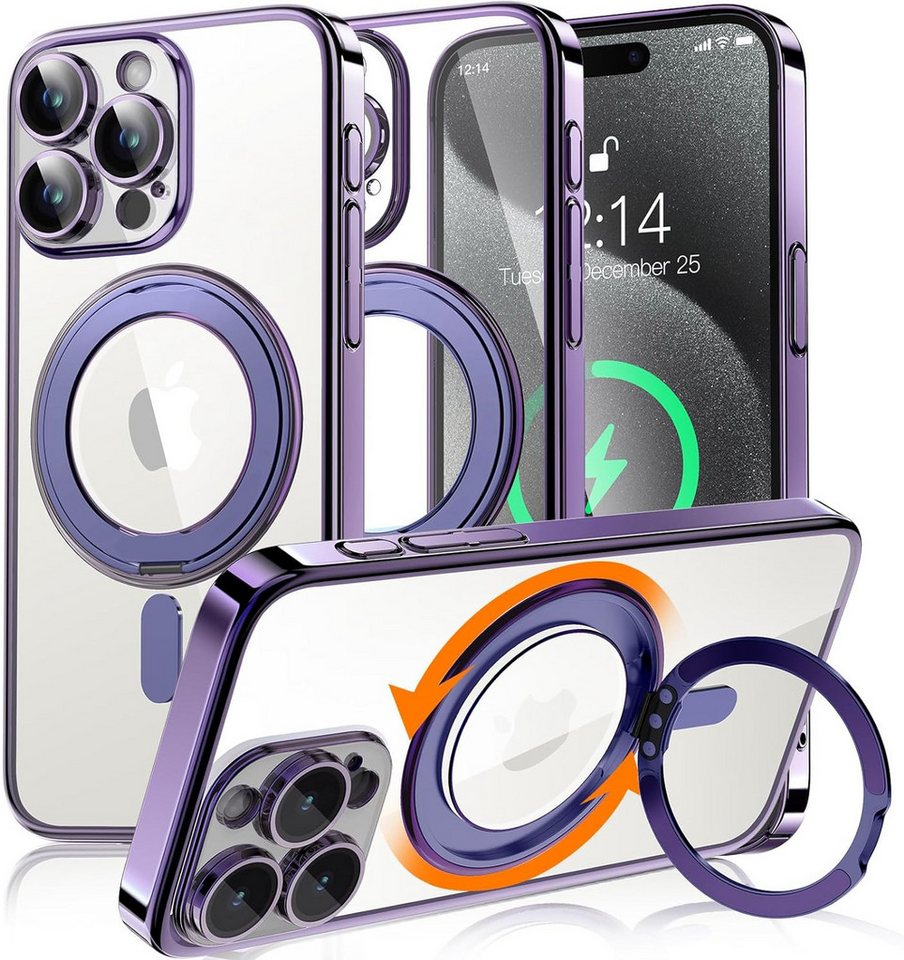 Vivitar Handyhülle iPhone 15 Pro Max Hülle mit MagSafe und Integriertem 9H Kameraschutz 15,5 cm (6,1 Zoll), 360° Magnet Ringständer, MagSafe kompatibel, Transparent und Dünn von Vivitar