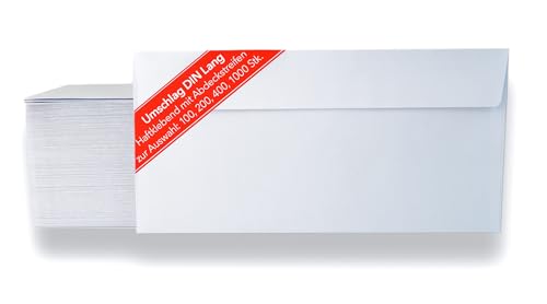 Vivopack® Briefumschlag DIN Lang OHNE FENSTER, 110x220mm Kuvert | Briefumschläge | Umschläge ohne Fenster, Geschäftsumschläge, Versandtaschen, Envelopes A4 Briefe (400) von Vivopack