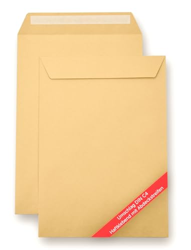 Vivopack® Versandtaschen DIN C4, 200 Stück große Briefumschläge ohne Fenster braun, 229× 324 mm, Umschlag groß | Briefkuvert fensterlos, Briefumschlag haftklebend mit Schutzfolie, Envelope A4 von Vivopack
