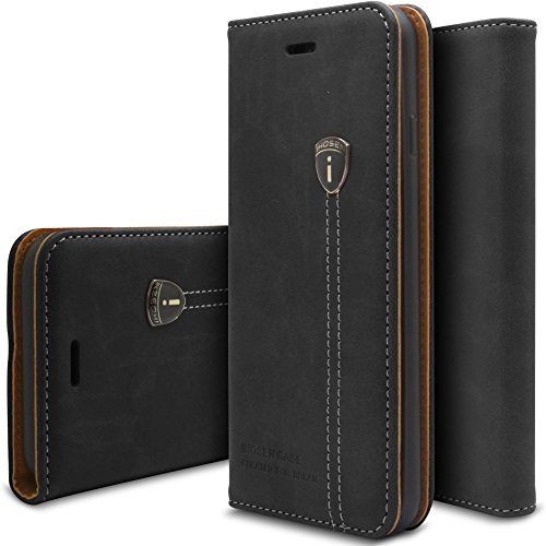 Viwaro kompatibel mit Apple iPhone 6plus / iPhone 6s Plus | Echt Leder Hülle Handyhülle Schutzhülle Wallet Book Flip Case Cover (Schwarz) von Viwaro