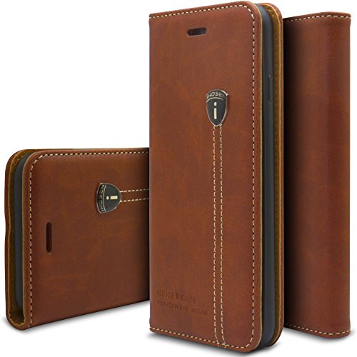 Viwaro kompatibel mit Apple iPhone X/Xs | Echt Leder Hülle Handyhülle Schutzhülle Wallet Book Flip Case Cover (Braun) von Viwaro