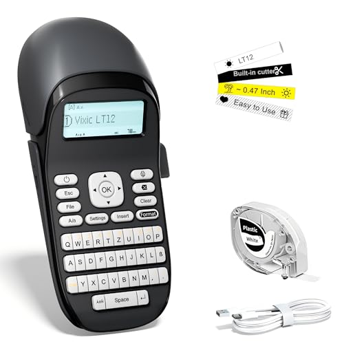 Vixic LT12 Beschriftungsgerät mit wiederaufladbarem Akku, Tragbares Etikettiergerät mit QWERTZ-Tastatur, Bluetooth-Verbindung und einfacher Textbearbeitung, ideal für Büro oder Zuhause – Grau Vixic LT12 Beschriftungsgerät mit wiederaufladbarem Akku, Tragbares Etikettiergerät mit QWERTZ-Tastatur, Bluetooth-Verbindung und einfacher Textbearbeitung, ideal für Büro oder Zuhause – Grau von Vixic