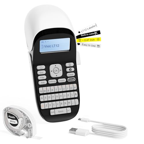 Vixic LT12 Beschriftungsgerät Handgerät mit Akku, Tragbares Etikettendrucker mit QWERTZ Tastatur, Bluetooth Etikettiergerät für Heim und Büro (Weiß) von Vixic