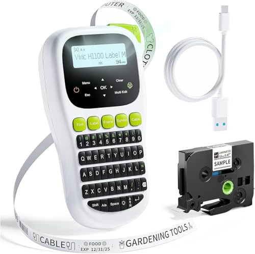 Vixic H1100 Etikettendrucker, Etikettiergerät mit QWERTY Tastatur, Beschriftungsgerät Selbstklebend für 3,5 bis 12 mm breite BZ-Schriftbänder für Büro Hause (Weiß-Grün) Vixic H1100 Etikettendrucker, Etikettiergerät mit QWERTY Tastatur, Beschriftungsgerät Selbstklebend für 3,5 bis 12 mm breite BZ-Schriftbänder für Büro Hause (Weiß-Grün) von Vixic