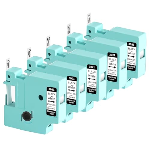 Vixic 5 x kompatibel mit Dymo D1 12mm Etikettenband 45013 S0720530 Schwarz auf Weiß 12mm x 7m, für Dynmo LabelManager 160 210D 360D 280 420P 500TS PNP Labelpoint 250 100 150 Labelwriter 450 DUO von Vixic
