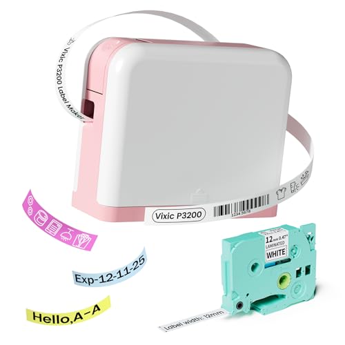 Vixic Label Maker Machine mit Tape, P3200 Bluetooth Portable Labeler mit Mehreren Modi zum Bearbeiten von Etiketten, Handheld Mini Sticker für 6-12mm 1/4 '-1/2' Tapes，für Zuhause Schule Büro von Vixic