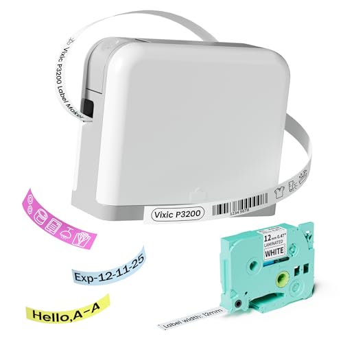 Vixic Label Maker Machine mit Tape, P3200 Bluetooth Portable Labeler mit Mehreren Modi zum Bearbeiten von Etiketten, Handheld Mini Sticker für 6-9mm 1/4 '-1/2' Tapes，für Zuhause Schule Büro von Vixic