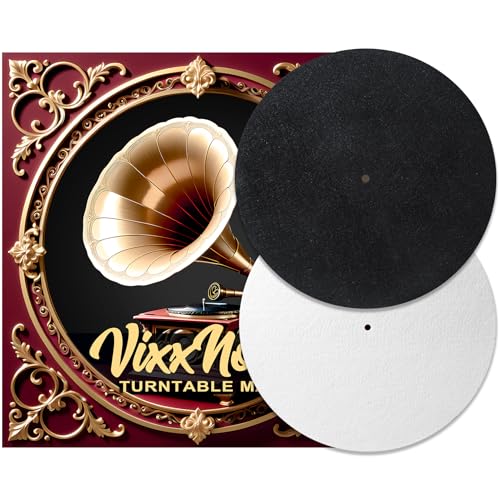 VixxNoxx Plattenspieler-Matte 2er-Set für Vinyl-Schallplattenspieler Vinyl-Schallplatten-Teppich Stoßdämpfende Plattenspieler-Rutschmatte Vinyl-Zubehör Gummimatte schwarz（Schwarz/Weiß) von VixxNoxx