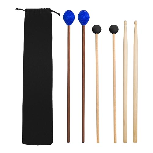 VixxNoxx Schlagzeugschlägel 3 Paare Ahorn 5A Schlagzeugstöcke Marimba Schlägel Gummi Xylophon Mallets Hölzerne Percussion Schlägel mit drum sticks Tasche von VixxNoxx