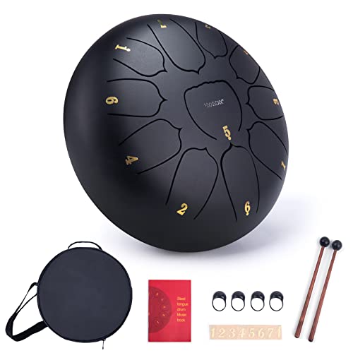 VixxNoxx Stahlzungentrommel Regentrommel Outdoor Garten Hand Drum Handpan Drum 10 Zoll 11 Noten C Key Musikinstrumente Percussion Instrument (Schwarz) von VixxNoxx