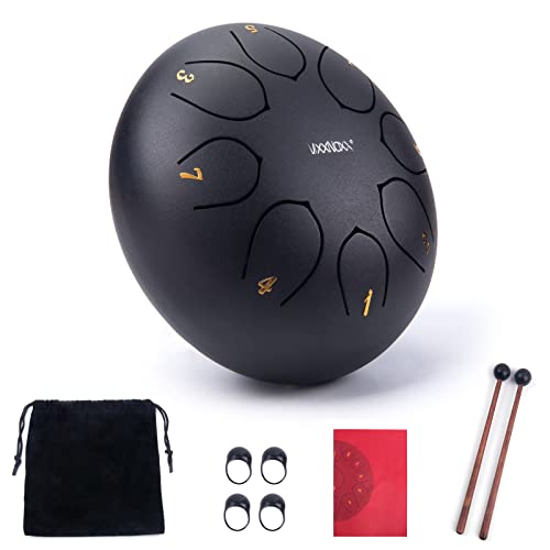 VixxNoxx Stahlzungentrommel Musikinstrumente Handpan Drum 6 Zoll 8 Noten C Key Percussion Instrument Hand Drum Kit mit Tasche Musikbuch Mallets (Schwarz) von VixxNoxx