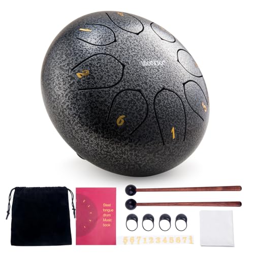 VixxNoxx Stahlzungentrommel Musikinstrumente Handpan Drum 6 Zoll 8 Noten C Key Percussion Instrument Hand Drum Kit mit Tasche Musikbuch Mallets (Silber) von VixxNoxx