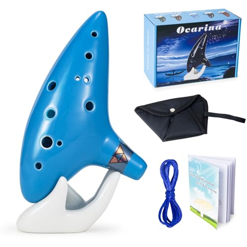 VixxNoxx Zelda Ocarina 12-Loch Alt C, Ocarina of Time Replica, Klangheilungsinstrumente für Erwachsene Anfänger mit Tutorial Display Stand (Himmelblau) von VixxNoxx