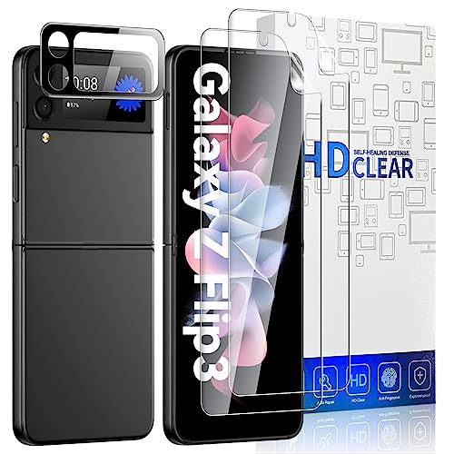 Vizvera [2+1 Pack Screen Protector for Galaxy Z Flip 3, with Full Coverage Camera Protection, [Auto Repair] HD EPU Soft Screen Protector, Anti Edge Crack, No Bubble, [Installation Kit Pro], Upgrade von Vizvera