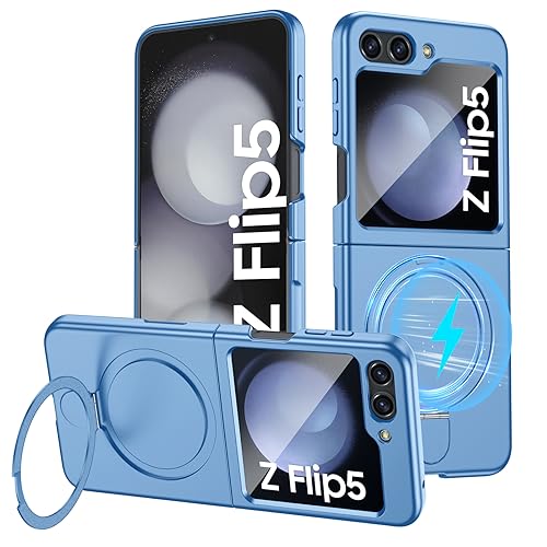 Vizvera Handyhülle für Samsung Galaxy Z Flip 5, Mit MagSafe [Unsichtbarer Ständer] Ultradünne PC Matte Smartphone Cover für Galaxy Z Flip 5 (2023), Blau von Vizvera