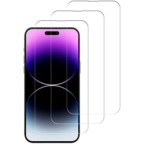 Vkaiy Panzer Schutz Glas Schutzfolie für iPhone 14 Pro [3 Stück], 3D Kante Glasfolie, 9H Härte Panzerfolie, HD Klar Displayschutzfolie, Anti-Fingerprint und blasenfrei, Kratzfest von Vkaiy