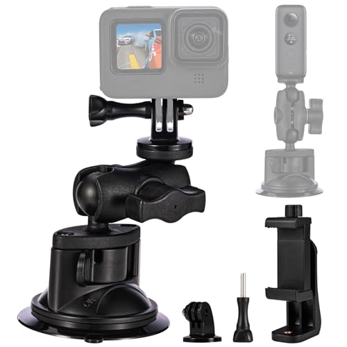 Vkesen Saugnapfhalterung für GoPro,Action Cam Saugnapf Halterung für Auto Fenstern und Windschutzscheiben Kompatibel mit DJI Osmo, Insta360 x3, Akaso Action-Kameras von Vkesen