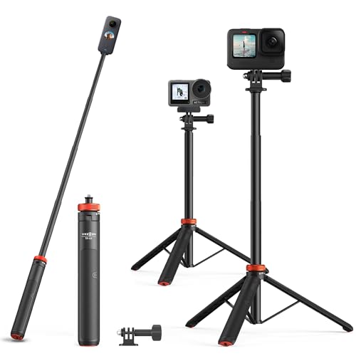 Vkesen Stativ Halterung für GoPro, 122cm Handheld Teleskop Stick für Action Cam, Reisen Stativ für Alle GoPro, Insta 360 X/4/X3/One X2/R/RS, DJI Osmo Action 4/3, Apexcam, Akaso Action-Kameras von Vkesen