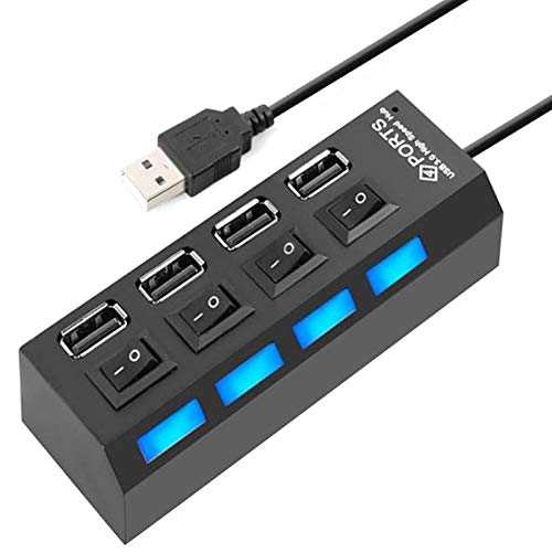 Vklopdsh 4 Ports USB Hub Splitter USB 2.0 Hub LED mit 4 Ein/Aus-Schalter für Tablet Laptop Laptop von Vklopdsh