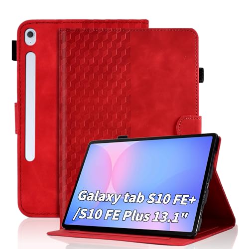Hülle für Samsung Galaxy Tab S10 FE+ / S10 FE+ Plus 13 Zoll 2025 Tablet Schutzhülle Premium Ledertasche Folio Smart Case mit Auto Schlaf/Aufwach Kartensteckplatz für Galaxy Tab S10 FE+ Plus, Rot Hülle für Samsung Galaxy Tab S10 FE+ / S10 FE+ Plus 13 Zoll 2025 Tablet Schutzhülle Premium Ledertasche Folio Smart Case mit Auto Schlaf/Aufwach Kartensteckplatz für Galaxy Tab S10 FE+ Plus, Rot von Vkooer