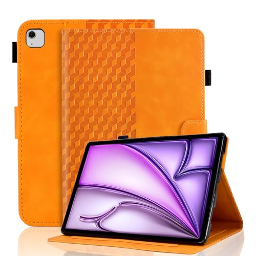 Hülle für iPad Air 13 Zoll M3/M2 (2025/2024) Tablet Schutzhülle Premium Ledertasche Folio Smart Case mit Auto Schlaf/Aufwach Stifthalter Kartensteckplatz für iPad Air 13 Zoll Cover, Orange von Vkooer