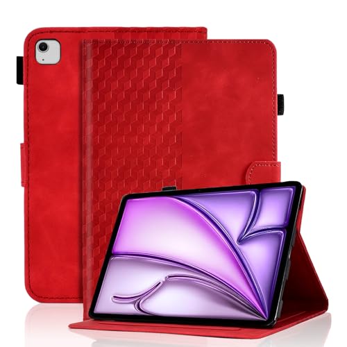 Hülle für iPad Air 13 Zoll M3/M2 (2025/2024) Tablet Schutzhülle Premium Ledertasche Folio Smart Case mit Auto Schlaf/Aufwach Stifthalter Kartensteckplatz für iPad Air 13 Zoll Cover, Rot von Vkooer