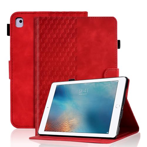 Hülle für iPad Pro 9.7 2016 (Model: A1673 A1674 A1675) Schutzhülle Premium Ledertasche Smart Case mit Auto Schlaf/Aufwach Kartensteckplatz, Multi-Winkel Ständer für iPad Pro 9.7 2016, Rot von Vkooer