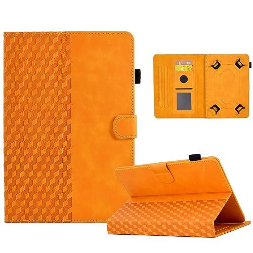 Universal Schutzhülle für 10-Zoll Premium Ledertasche Folio Smart Case Multi-Winkel Stand Stifthalter Universal Case Hülle für 9,7'' 10.1'' 10.2'' 10.3'' 10.4'' 10.5'' Tablet, Orange von Vkooer