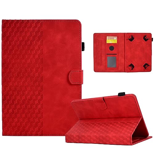 Universal Schutzhülle für 10-Zoll Premium Ledertasche Folio Smart Case Multi-Winkel Stand Stifthalter Universal Case Hülle für 9,7'' 10.1'' 10.2'' 10.3'' 10.4'' 10.5'' Tablet, Rot von Vkooer