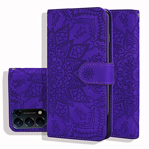 Vkooer Handyhülle für Oppo Find X3 Lite 5G Hülle Kunstleder Klapphülle Flip Ständer Brieftasche Case Cover mit Tasche Kartenfächer Schutzhülle für Oppo Find X3 Lite 5G, Mandala Violett von Vkooer