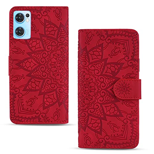 Vkooer Handyhülle für Oppo Find X5 Lite Hülle Premium PU Leder Magnet Klapphülle Flip Brieftasche Schutzhülle Tasche Case mit Ständer und Kartenfach für Oppo Find X5 Lite (6.43''), Rot von Vkooer