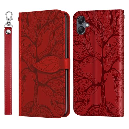 Vkooer Handyhülle für Samsung Galaxy A06 Hülle Tasche Case PU Leder Wallet Ständer Schutzhülle mit Kartenfächer Handschlaufe Magnetverschluss, Klapphülle für Samsung A06 - Rot von Vkooer