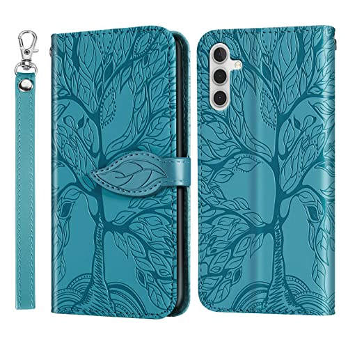 Vkooer Handyhülle für Samsung Galaxy A14 5G/ A14 4G Hülle Tasche Case PU Leder Wallet Ständer Schutzhülle mit Kartenfächer Handschlaufe Magnetverschluss, Klapphülle für Samsung A14 - Türkis von Vkooer