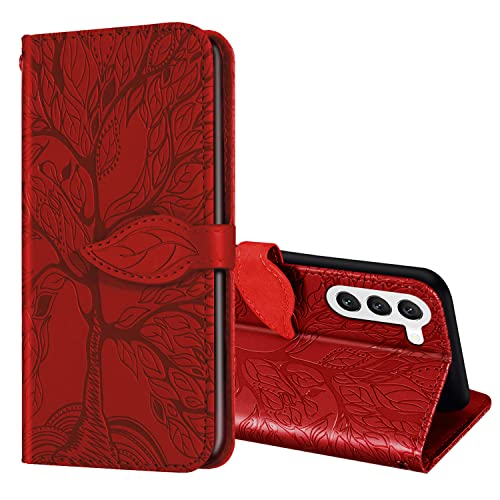 Vkooer Handyhülle für Samsung Galaxy S23 Hülle Leicht PU Leder Wallet Ständer Schutzhülle mit Kartenfächer Handschlaufe Magnetverschluss, Klapphülle für Samsung Galaxy S23 5G - Rot von Vkooer