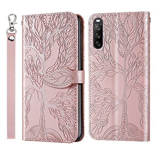 Vkooer Handyhülle für Sony Xperia 10 V Hülle Tasche Case PU Leder Wallet Ständer Schutzhülle mit Kartenfächer Handschlaufe Magnetverschluss, Klapphülle für Sony Xperia 10 V - Roségold von Vkooer