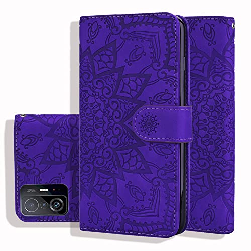 Vkooer Handyhülle für Xiaomi 11T 5G / 11T Pro 5G Hülle Kunstleder Klapphülle Flip Brieftasche Case Cover mit Tasche Kartenfächer Magnet Schutzhülle für Xiaomi 11T/11T Pro, Mandala Violett von Vkooer