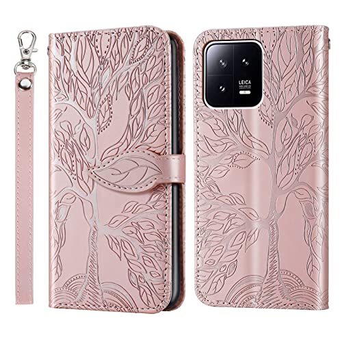 Vkooer Handyhülle für Xiaomi 13 Hülle PU Leder Schutzhülle Klapphülle Flip Brieftasche Case Cover mit Tasche Magnetschnalle Standfunktion für Xiaomi 13 Smartphone, Roségold von Vkooer