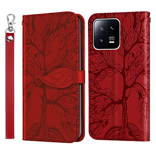 Vkooer Handyhülle für Xiaomi 13 Hülle PU Leder Schutzhülle Klapphülle Flip Brieftasche Case Cover mit Tasche Magnetschnalle Standfunktion für Xiaomi 13 Smartphone, Rot von Vkooer