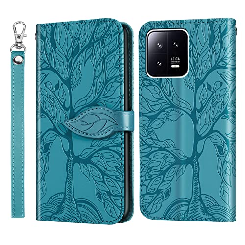 Vkooer Handyhülle für Xiaomi 13 Pro Hülle PU Leder Schutzhülle Klapphülle Flip Brieftasche Case Cover mit Tasche Magnetschnalle Standfunktion für Xiaomi 13 Pro Smartphone, Türkis von Vkooer