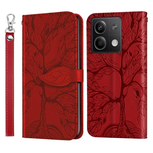 Vkooer Handyhülle für Xiaomi Poco X6 5G PU Leder Klapp Schutzhülle Flip Case Brieftasche Hülle Magnetisch Handytasche mit Standfunktion Kartenfächer für Xiaomi Poco X6 - Rot von Vkooer