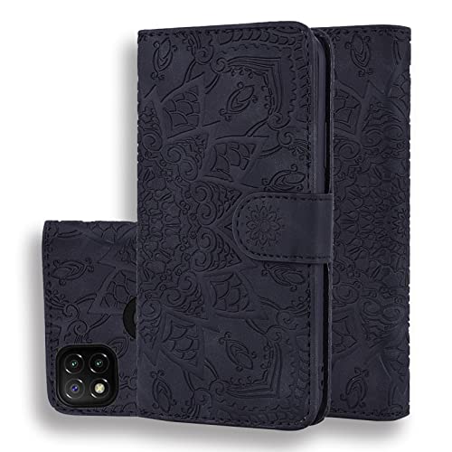 Vkooer Handyhülle für Xiaomi Redmi 9C / 9C NFC Hülle Kunstleder Klapphülle Flip Ständer Brieftasche Case Cover mit Tasche Kartenfächer Magnet Schutzhülle für Redmi 9C, Mandala Schwarz von Vkooer