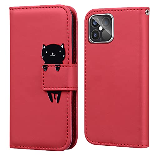 Vkooer Handyhülle für iPhone 12 / iPhone 12 Pro Hülle [6,1 Zoll] Leicht PU Leder Schutzhülle Flip Brieftasche Tasche Case Cover mit Ständer Funktion, Klapphülle für iPhone 12/12 Pro, Rot von Vkooer